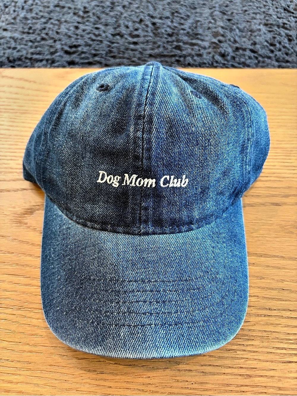 Dog Mom Club Embroidered Denim Hat in Blue